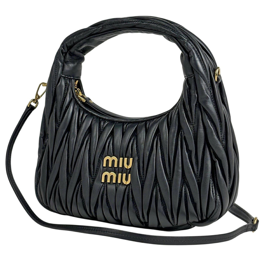 Miu Miu Wonder Matelasse Leather Hobo Bag Handbag Nero Black